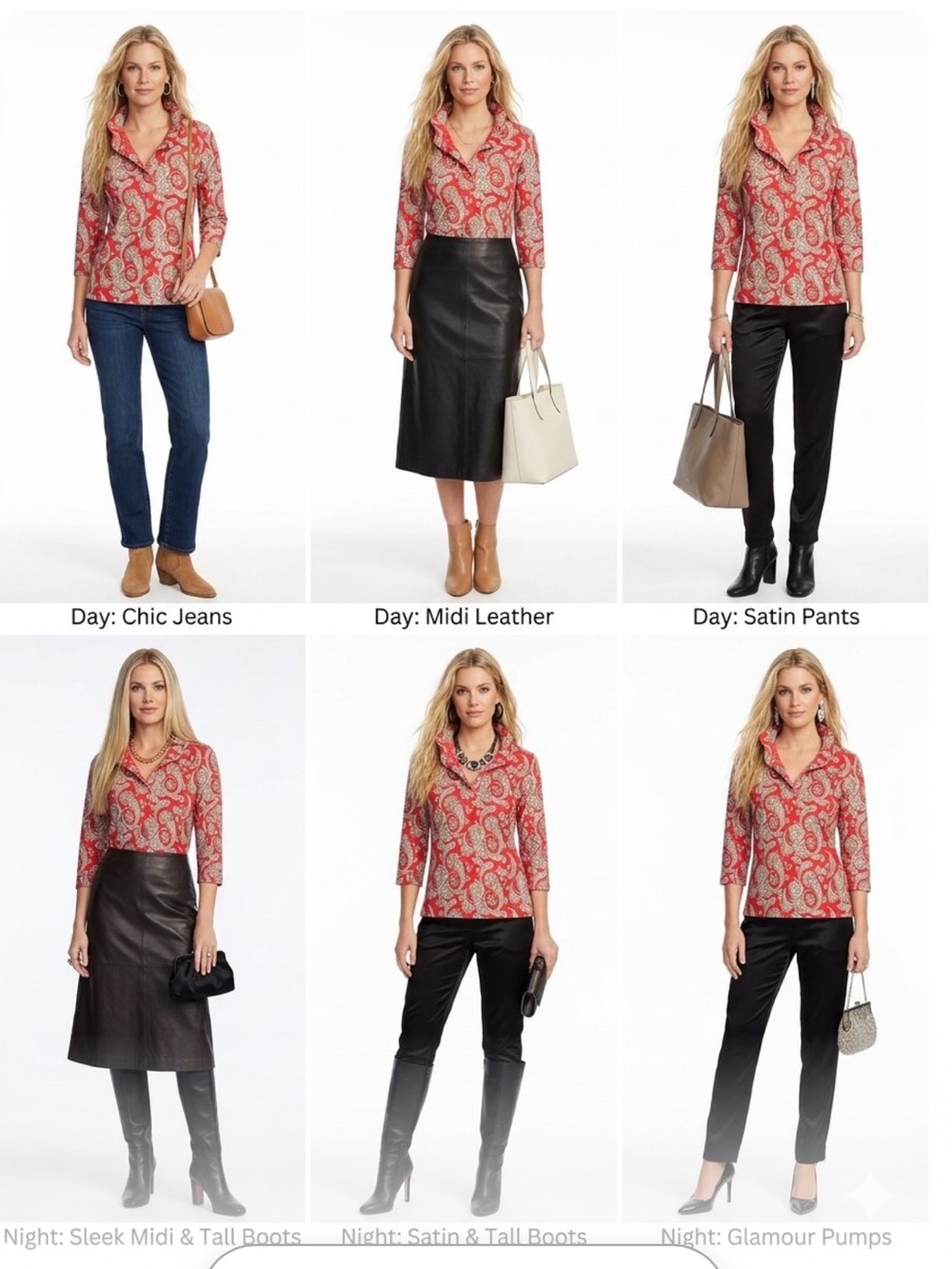 Gretchen Scott Designs Ruffneck 3/4 Sleeve with Red Paisley PulloverTop